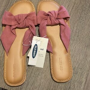 NWT- Old Navy Slide-on sandals- tan with a pink bow